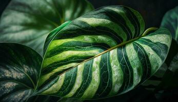 Green leaf veins create organic pattern on background generated by AI photo