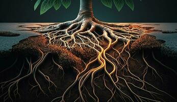 Tree root twists and waves symbolizing growth generated by AI photo