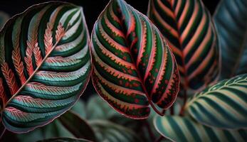 Green plant pattern on leaf striped and fresh generated by AI photo