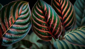 Green palm frond on dark background tropical vibes generated by AI photo