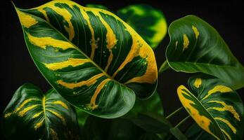 Vibrant botanical pattern embodies tropical rainforest beauty generated by AI photo