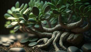 Fresh green leaf growth in wet dirt foreground generated by AI photo