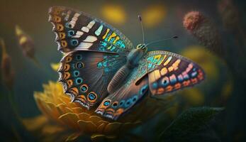 Multi colored butterfly wing in vibrant nature background ,generative AI photo
