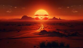 Sunset over Monument Valley, silhouettes majestically eroded sandstone ,generative AI photo