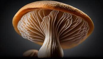 Autumn forest toadstool Close up of spotted cap ,generative AI photo