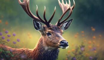 Animal nature, deer outdoors mammal in grass ,generative AI photo