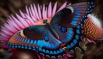 Multi colored butterfly wing shows beauty in nature ,generative AI photo