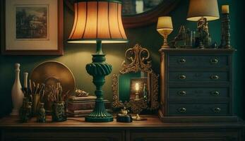 Indoor home interior decoration with elegant candlelight ,generative AI photo
