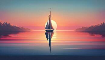 Sunset sailboat yacht sailing reflection on water ,generative AI photo