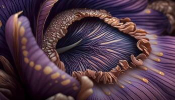 Close up of purple flower petal and leaf ,generative AI photo