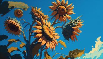 growth in autumn Sunflower, leaf, plant ,generative AI photo