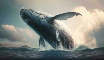 Majestic humpback whale in blue underwater illustration ,generative AI photo