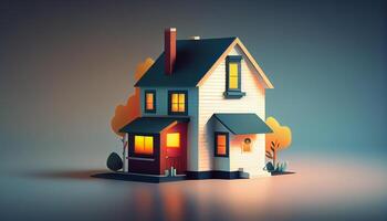 cute house front facade with lights , photo