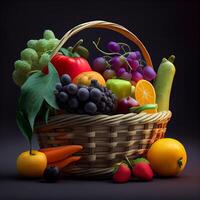 fresh fruits and vegetables in basket , photo