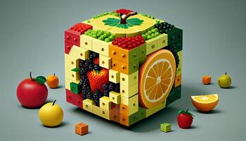 fresh fruits in cube geometric form ,generative AI photo