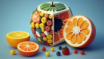 fresh and citric fruits with geometric forms , photo