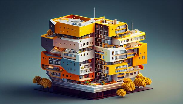 isometric building with trees architecture modern , photo