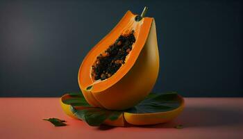 fresh and tropical papaya half fruit healthy food ,generative AI photo