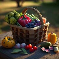 fruits and vegetables healthy food in basket ,generative AI photo