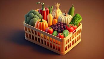 fresh fruits and vegetables in basket ,generative AI photo