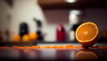 close up orange citrus fruit half in the kitchen , photo