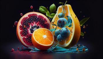 fresh and healthy half fruits , photo