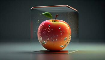 apple fresh fruit in transparent cube ,generative AI photo