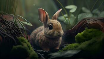 rabbit in its habitat realistic scene ,generative AI photo