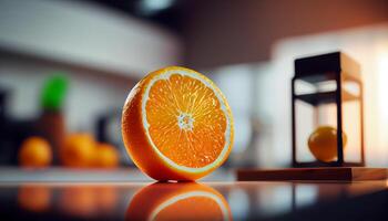 naranja agrios Fruta medio en mesa ,generativo ai foto