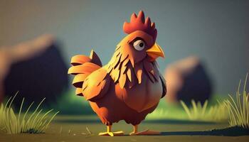 rooster bird farm in the grass scene ,generative AI photo
