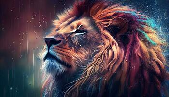 majestic and imposing lion head painted ,generative AI photo