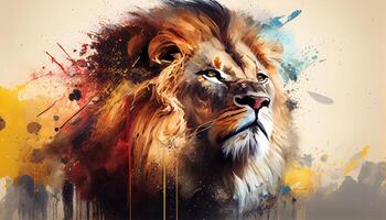 majestic and imposing lion painted ,generative AI photo