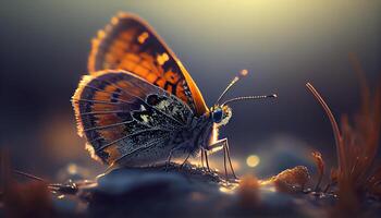 close up butterfly with its majestic multi colored wings ,generative AI photo