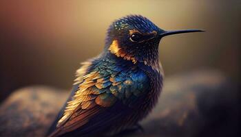 close up of little hummingbird scene ,generative AI photo