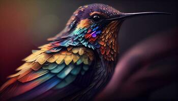 majestuoso colibrí con arco iris plumas colores ,generativo ai foto