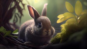 beauty rabbit in its habitat realistic scene ,generative AI photo