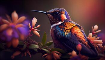 majestic hummingbird in a garden scene ,generative AI photo