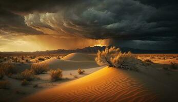 Majestic sand dune at dusk tranquil beauty generated by AI photo