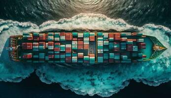 Shipping industry high angle view of cargo containers generated by AI photo