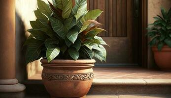 Green potted plant brings freshness to indoors generated by AI photo