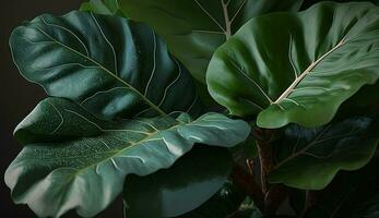 Green leaf on wet branch in tropical forest generated by AI photo