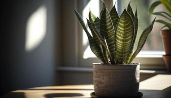 interior planta en mesa por ventana naturaleza inspirado diseño generado por ai foto