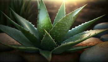 Fresh green leaf of succulent plant macro generated by AI photo