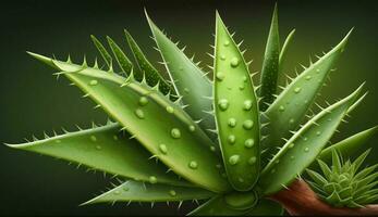 Green succulent leaf sharp thorn fresh growth Close up generated by AI photo