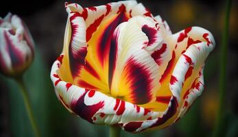 Nature beauty blooms in vibrant tulip petal hues generated by AI photo