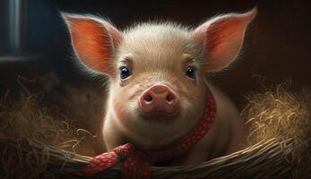 A cute piglet looking at camera outdoors ,generative AI photo