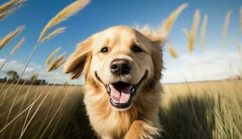 Fun Labrador and Golden Retriever Play in Grass ,generative AI photo