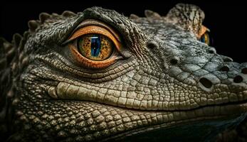 Reptile portrait endangered crocodile staring at camera ,generative AI photo