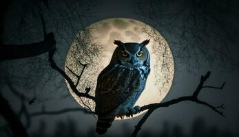 Animal in spooky forest under moonlight, evil beak ,generative AI photo