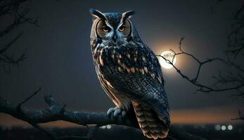 Animal of the Night Spectacular Eagle Owl Portrait ,generative AI photo